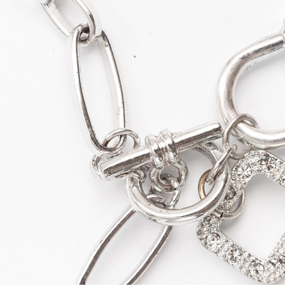 Silver tone link necklace toggle front closure & lock & key with clear stones - Picture 11 of 12
